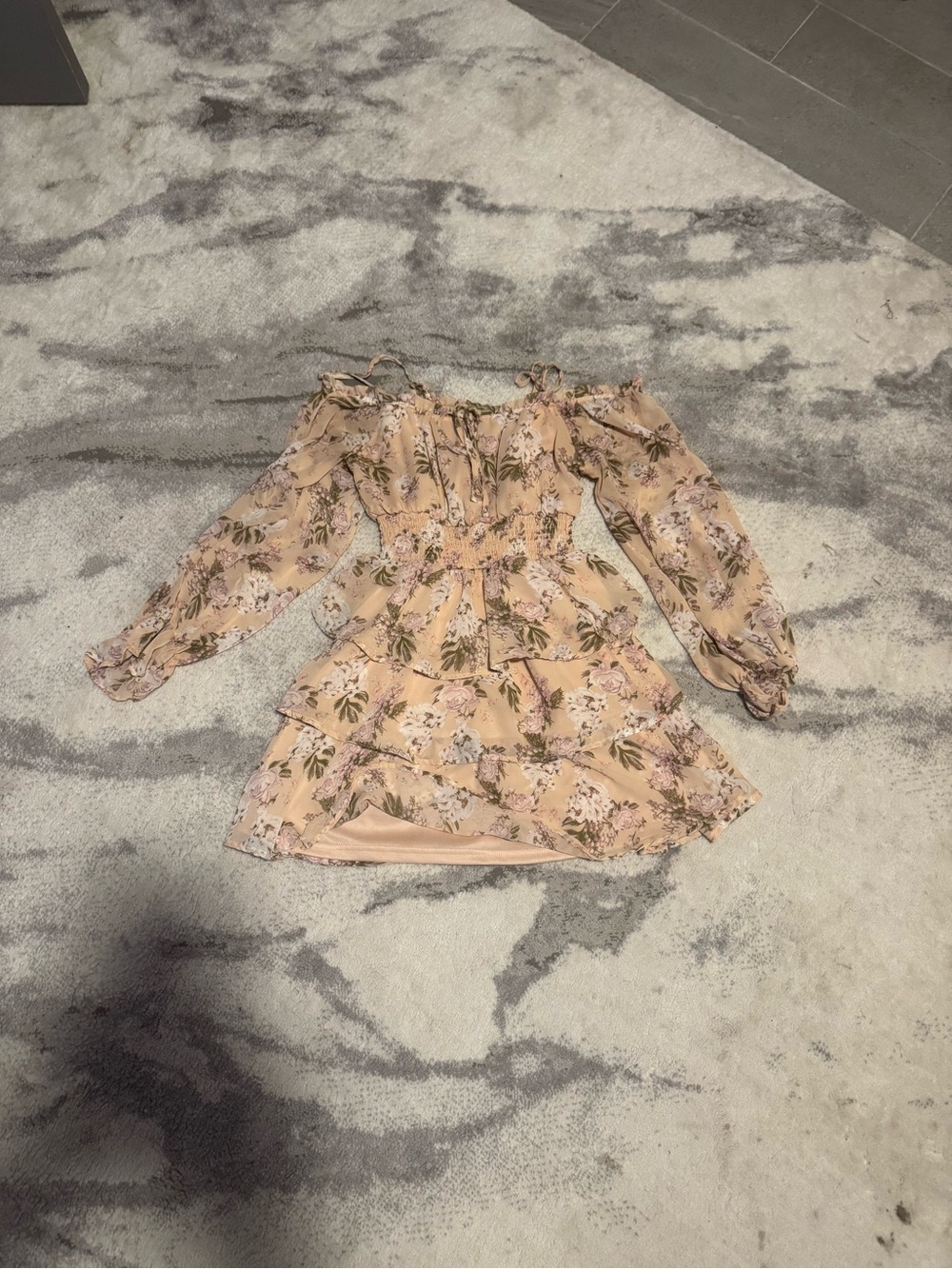 Justify Blush Floral Off-Shoulder Tiered Dress